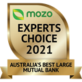 Mozo Expert's Choice Award Badge - Australia's Best Mutual Bank 2021