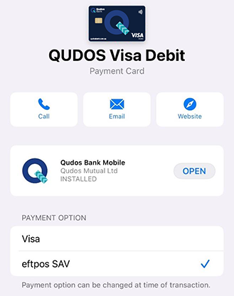 Apple Pay screen showing Eftpos Saving payment option